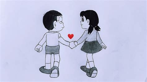 Nobita and Shizuka Love Drawing - Pencil Sketch / How to draw nobita shizuka / Drawing for ...