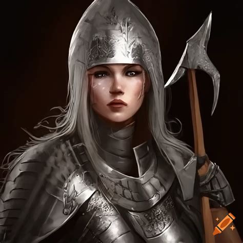 Portrait of a strong female warrior in armor on Craiyon