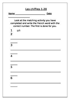 French Numbers 1-20 worksheet by Kathryn Carroll | TpT