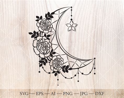 Paper, Party & Kids Floral moon svg Half moon Svg Celestial svg Flower moon Svg Moon And Star ...