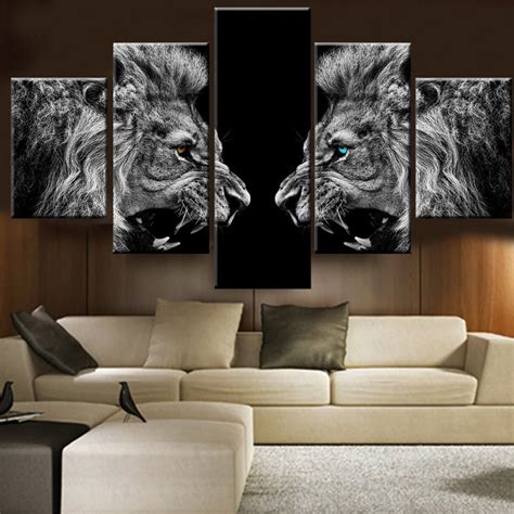 5 Piece Roaring Lions Canvas Painting Art Print Poster Wall Decorative ...