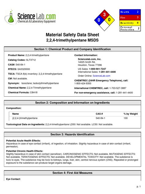 Material Safety Data Sheet 2,2,4-trimethylpentane MSDS | Flammability | Toxicity