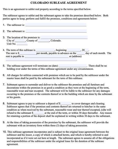 Free Colorado Sublease Agreement Template | PDF | Word