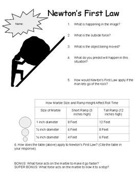 Newton's First Law Practice Worksheet by REIDing Writing Science