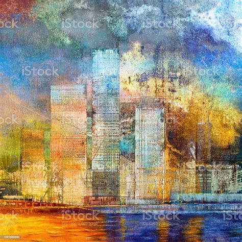 Abstract Painting Of Urban Skyscrapers Stock Illustration - Download ...