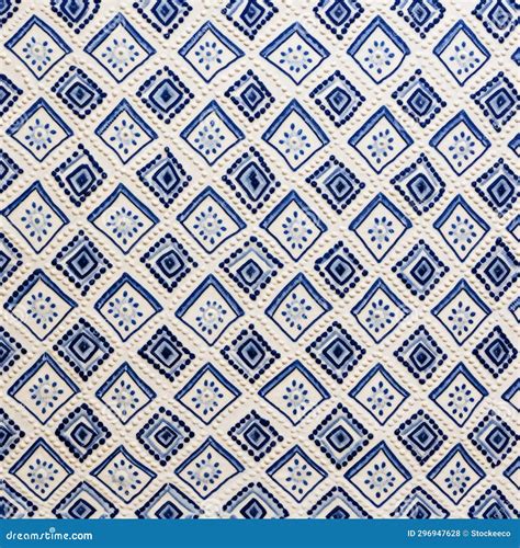 Blue and White Geometric Pattern Fabric with Woodblock Print Style Stock Illustration ...