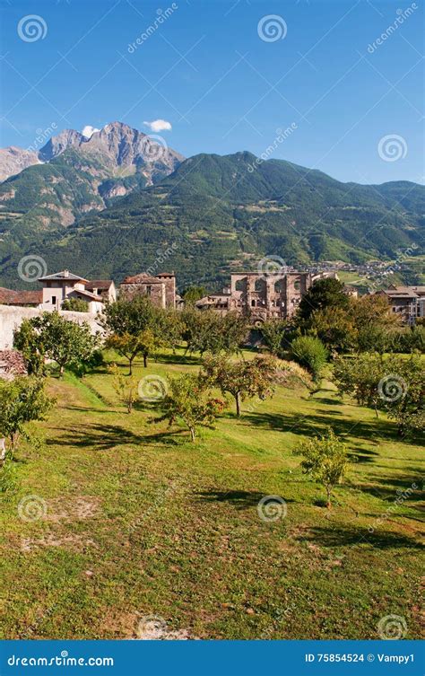 Aosta, the Aosta Valley, Italy, Europe, Ruins, Old, Roman Amphitheater ...