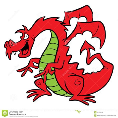 Cartoon illustration, Red dragon, Illustration