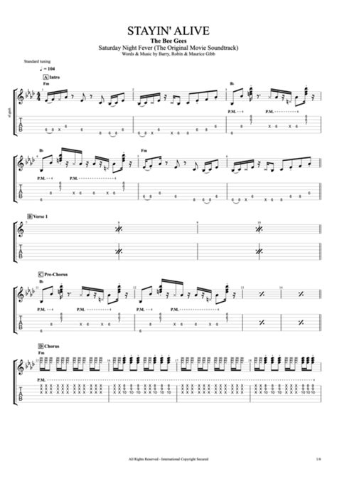 Stayin' Alive by Bee Gees - Full Score Guitar Pro Tab | mySongBook.com