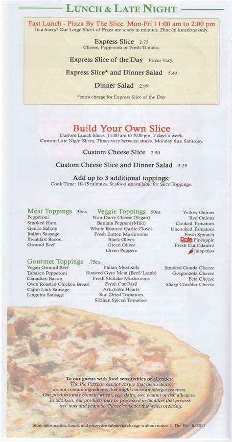 The Pie Pizzeria South Salt Lake menu – SLC menu