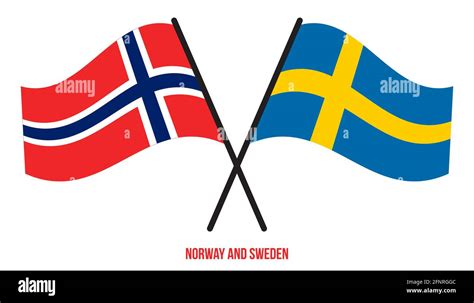 Norway and Sweden Flags Crossed And Waving Flat Style. Official ...