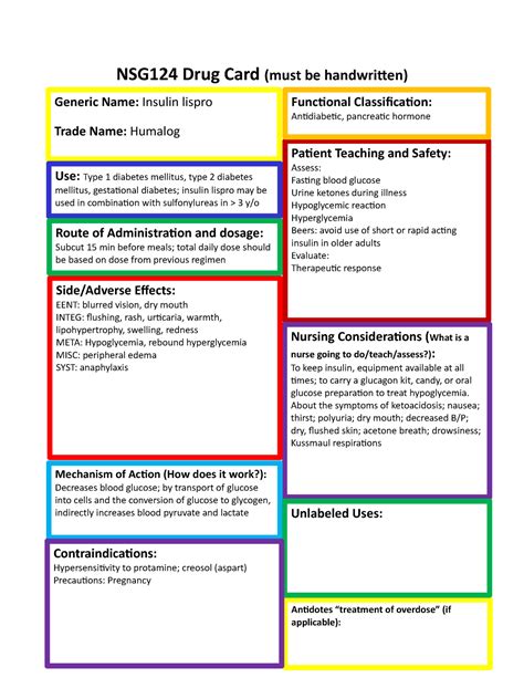 Insulin lispro - NSG124 Drug Card (must be handwritten) Side/Adverse Effects: EENT: blurred ...