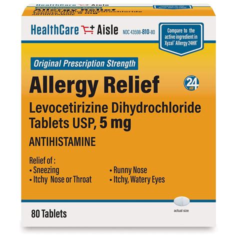 Equate Levocetirizine Dihydrochloride USP Allergy Relief Tablets, Mg, 10 Count ...