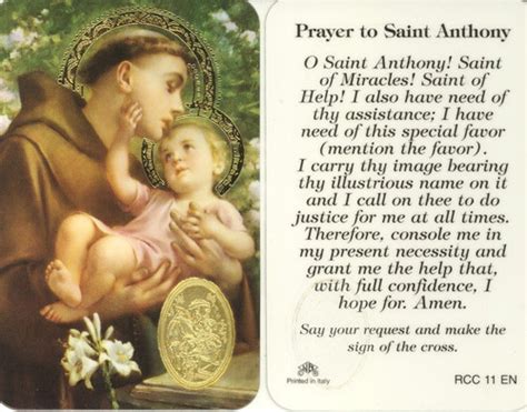 St. Anthony, Prayer Card with Embossed Medal - St. Jude Shop, Inc.