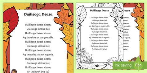 Duilleoga Deasa (Nice Leaves) Poem Gaeilge | Gaeilge, Fall lessons, Poems