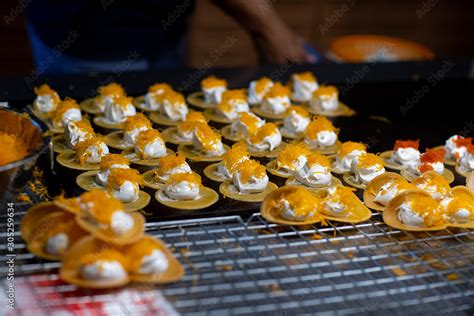 Traditional Thai desserts at Street food in thai temple festival fair ...