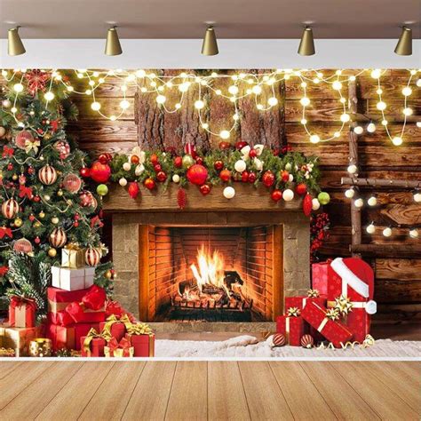 7x5ft Christmas Backdrop Christmas Fireplace Decoration Photography ...