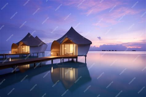 Premium AI Image | maldives sea view bungalows in sunset at beach