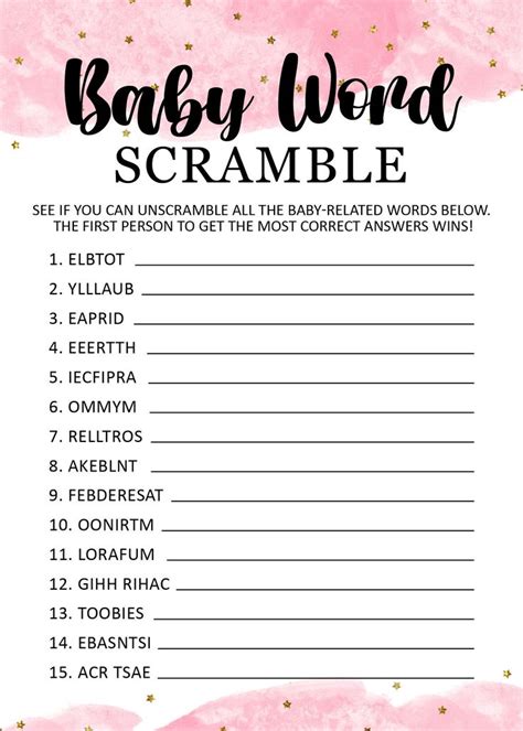 Baby Shower Word Scramble, Baby Shower Game Printable, Word Scramble ...