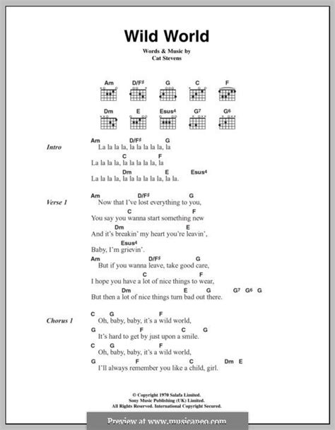 Wild World by C. Stevens | Song lyrics and chords, Lyrics and chords, Guitar chords for songs