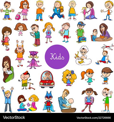 Cartoon children characters big set Royalty Free Vector