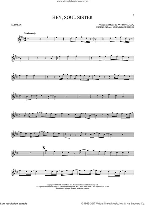 Hey, Soul Sister sheet music for alto saxophone solo (PDF)