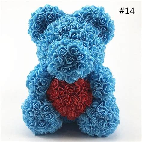 Blue Rose Bear With Red Rose Heart – Real Rose Bear