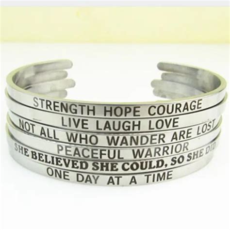 Hot Selling Silver Stainless Steel Engraved Positive Inspirational Quote Cuff Bracelet Mantra ...