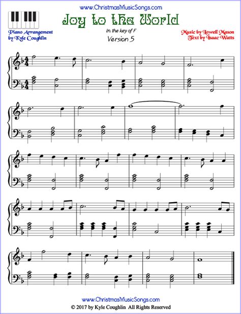 Joy to the World piano sheet music - free printable PDF