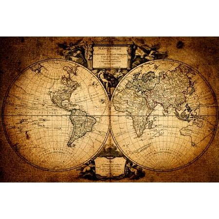 World Map Mappemonde Vintage Antique Reproduction Earth Globe Poster - 36x24 inch - Walmart.com ...