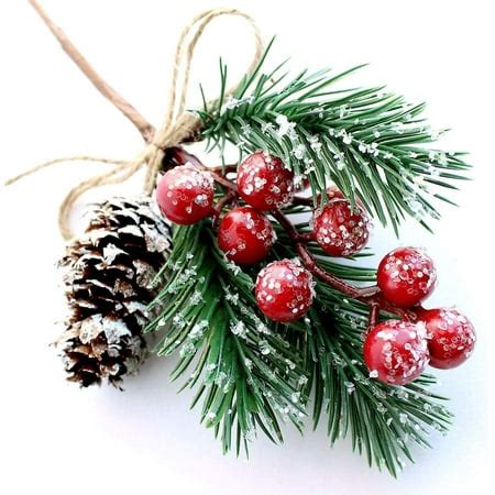 Red Berry Stems Pine Branches Evergreen Christmas Berries Décor 8 PCS ...