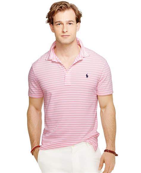 Polo Ralph Lauren Striped Featherweight Polo Shirt in Pink for Men - Lyst