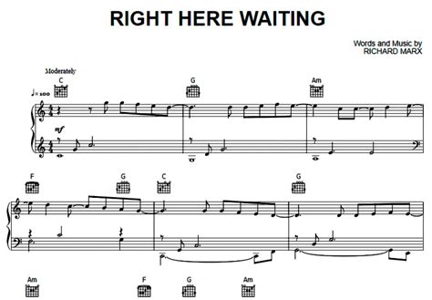 Richard Marx-Right Here Waiting Free Sheet Music PDF for Piano | The Piano Notes