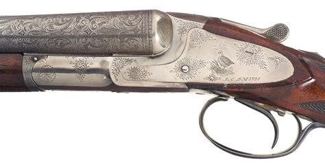 Engraved L.C. Smith Damascus Double Barrel Hammerless Shotgun