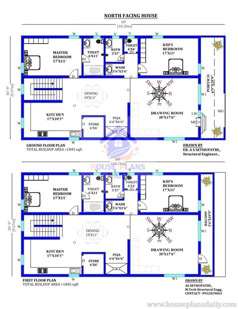 60X30 G+1 North Facing Twin House Plan - House Designs and Plans | PDF Books