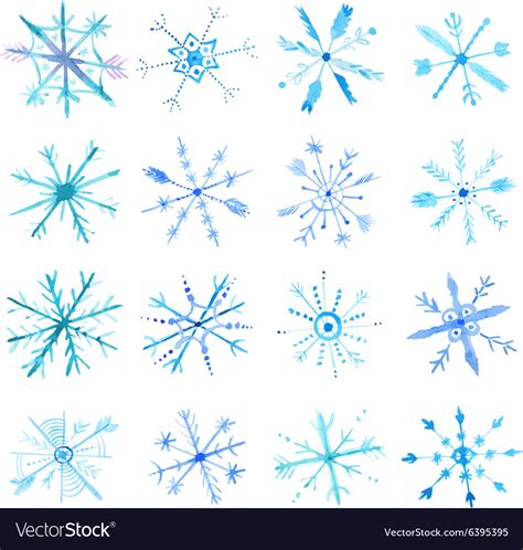 Watercolor snowflakes set Royalty Free Vector Image