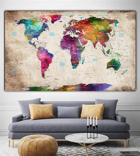 Extra Large World Map Wall Print Canvas Colorful World Map - Etsy