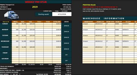 Truck Driver Payroll Template Excel
