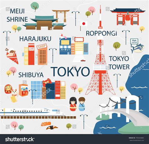 Tokyo Travel Map Flat Illustration Stock Vector (Royalty Free ...