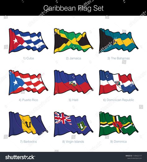 Caribbean Waving Flag Set Set Includes Stock Vector (Royalty Free ...