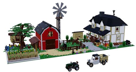 LEGO MOC Big Farm with living house, barn, wind wheel, tree, tractor and transporter by Matt's ...