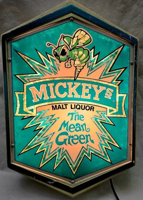 VINTAGE 1980'S MICKEYS Malt Liquor Lighted Bar Sign Mean Green Beer Man Cave $340.00 - PicClick