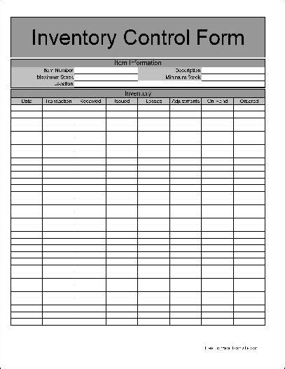 Free Basic Inventory Control Form from Formville