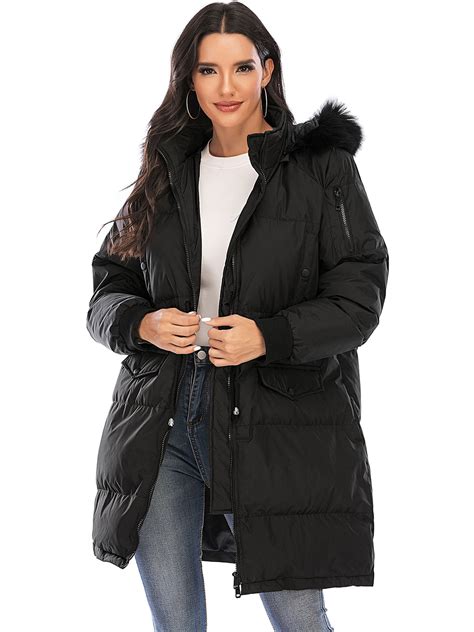 LELINTA Women Winter Coats Hooded Warm Puffer Lined Jacket Zip Parka ...