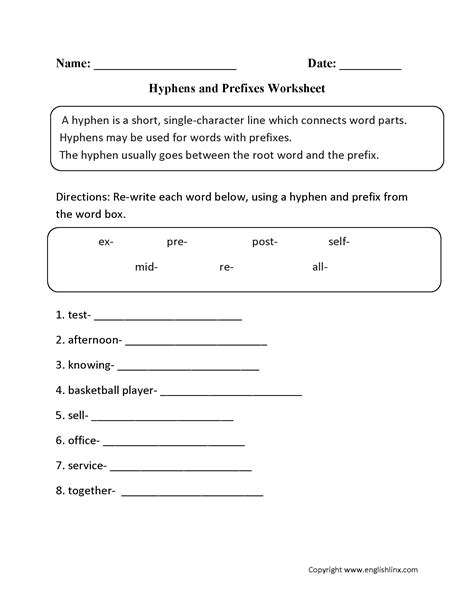 Punctuation Worksheets | Hyphen Worksheets