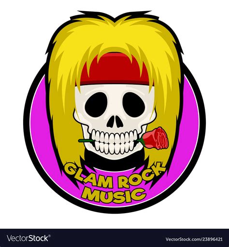 Glam rock music label with a skull and rose Vector Image