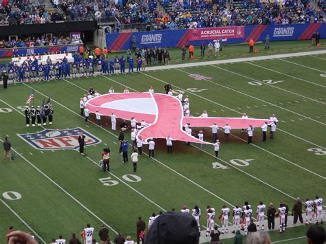Pink Ribbon during the National Anthem at Browns-Giants Ga… | Flickr