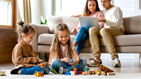 Kids Playing Dolls In The Living Room - Dolls House Kitchen Living Room Bedroom Miniature Sofa ...