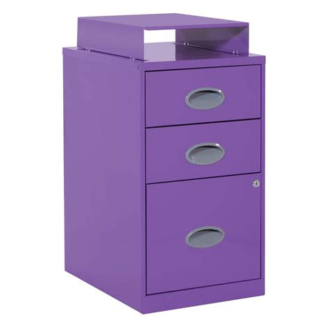 OSP Home Furnishings 3 Drawer Purple Metal 14.25 in. Locking Vertical File Cabinet with Top ...