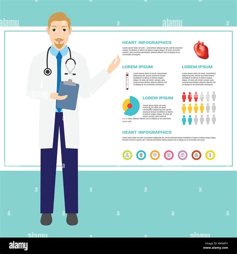 Heart disease prevention. Doctor with health infographics. Medical care infographic ...